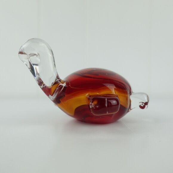Hand Blown Art Glass Amber Colored Turtle Paperweight Decor Figurine - Picture 2 of 9